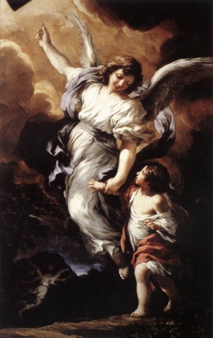 Oil angel Painting - The Guardian Angel  1656 by Bazzi,Giovanni Antonio