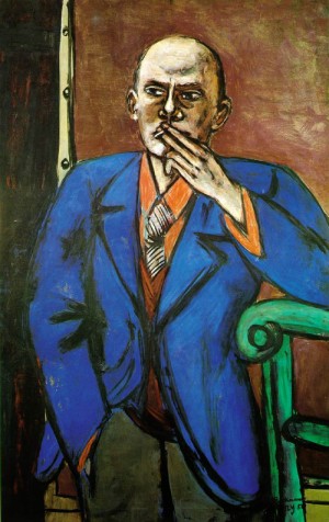 Oil blue Painting - Self-Portrait in Blue Jacket 1950 by Beckmann, Max