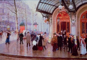 Oil Painting - Outside the Vaudeville Theatre Paris by Beraud, Jean