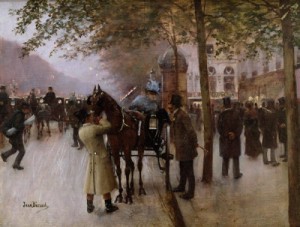 Oil beraud, jean Painting - The Boulevards Evening in Front of the Cafe Napolitain late 19th century by Beraud, Jean