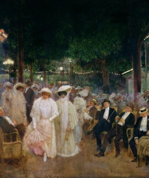 Oil gardens Painting - The Gardens of Paris or The Beauties of the Night 1905 by Beraud, Jean