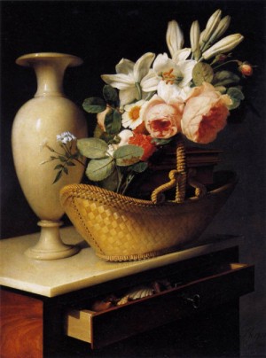 Oil Painting - Still-Life with a Basket of Flowers  1814 by Berghe, Christoffel van den