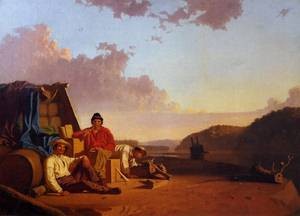 Oil Painting - Watching the Cargo 1849 by Bingham, George Caleb
