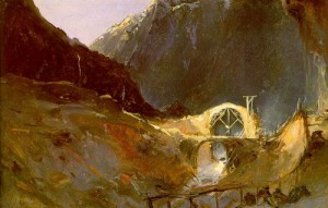 Oil Painting - The Building of the Devil's Bridge, 1833 by Blechen, Charles