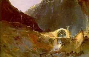 Oil blechen, charles Painting - The Building of the Devil's Bridge, 1833 by Blechen, Charles