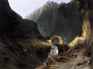 Oil blechen, karl Painting - Building the Devil's Bridge 1833 by Blechen, Karl