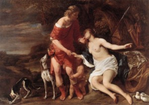 Oil bol,ferdinand Painting - Venus and Adonis  c. 1658 by Bol,Ferdinand