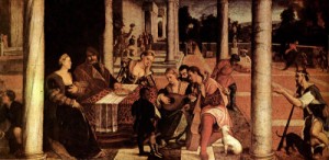 Oil Painting - Dives and Lazarus  1540-50 by Bonifacio Veronese