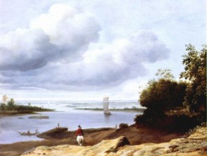 Oil borssum,anthonie van Painting - Extensive River View with a Horseman   1660s by Borssum,Anthonie van