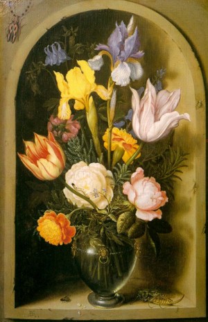 Oil Painting - Flowers in a Glass Vase,  1619 by Bosschaert, Ambrosius the Elder