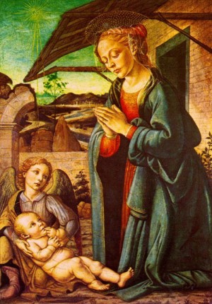 Oil madonna Painting - The Madonna Adoring the Child Jesus by Botticini, Francesco