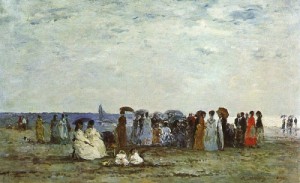 Oil Painting - Bathers on the Beach at Trouville, 1869 by Boudin, Eugene