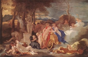 Oil bourdon, sebastien Painting - Bacchus and Ceres with Nymphs and Satyrs  1640-60 by Bourdon, Sebastien