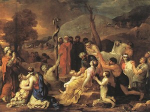Oil bourdon, sebastien Painting - Moses and the Brazen Serpent  1653-54 by Bourdon, Sebastien
