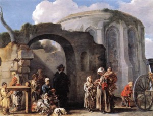 Oil Painting - The Beggars  1635-40 by Bourdon, Sebastien