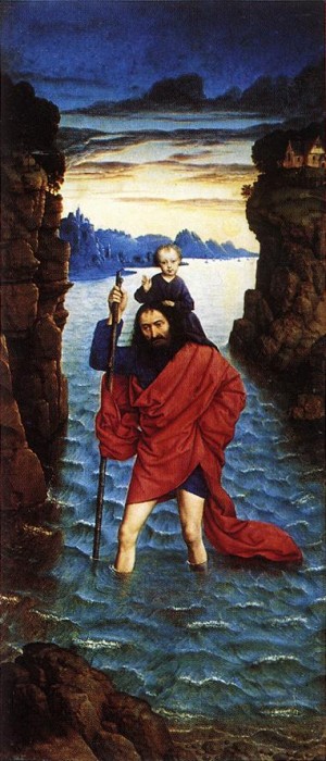 Oil Painting - Saint Christopher c. 1470 by Bouts, Dieric the Younger