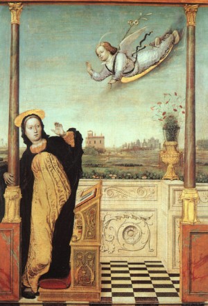 Oil annunciation Painting - The Annunciation, central panel of a triptych, undated by Braccesco, Carlo di