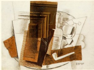 Oil Painting - Bottle, Newspaper, Pipe, and Glass  1913 by Braque, Georges