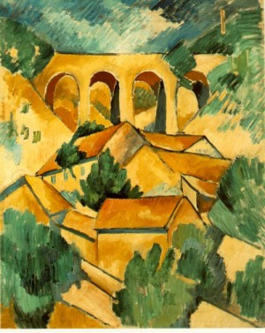 Oil Painting - Viaduct at L'Estaque  early 1908 by Braque, Georges