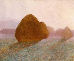 Oil giverny Painting - Haystack at Giverny Normandy Sun Dispelling Morning Mist 1891 by Breck, John Leslie