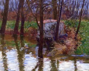 Oil monet Painting - The River Epte with Monet's Aelier Boat 1887 1890 by Breck, John Leslie
