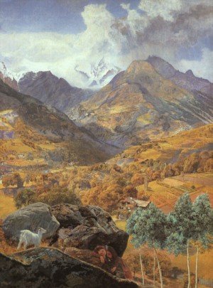 Oil Painting - The Val d'Aosta, 1858. by Brett, John Edward