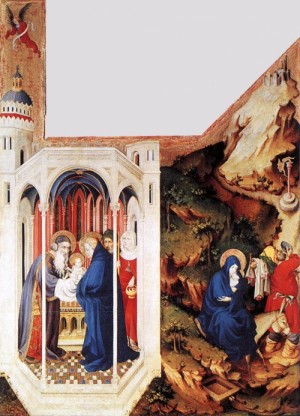 Oil broederlam, melchoir Painting - Presentation in the Temple and Flight to Egypt  1393-99 by Broederlam, Melchoir