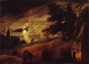 Oil Painting - Dune Landscape By Moonlight 1635-37 by Brouwer, Adriaen