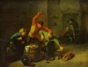 Oil Painting - Peasants Browling Over Cards by Brouwer, Adriaen
