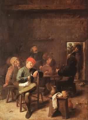 Oil Painting - Peasants Smoking And Drinking 1635 by Brouwer, Adriaen