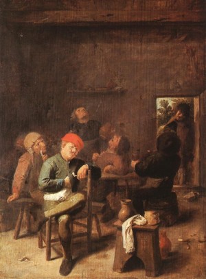 Oil Painting - Peasants Smoking and Drinking   c. 1635 by Brouwer, Adriaen