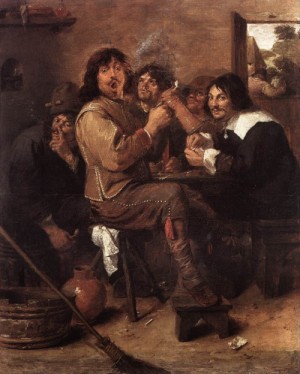 Oil Painting - Smoking Men  c. 1637 by Brouwer, Adriaen