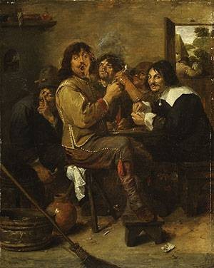 Oil Painting - The Smokers probably ca 1636 by Brouwer, Adriaen