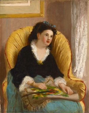 Oil girl Painting - Girl with Needlework, 1874 by Brown, John George