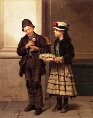 Oil girl Painting - The Flower Girl 1877 by Brown, John George