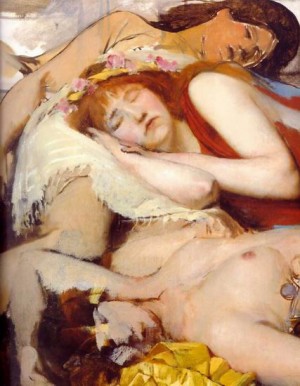 Oil the Painting - Exhausted maenides after the dance by Alma-Tadema, Sir Lawrence