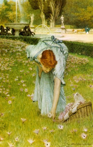 Oil gardens Painting - Flora Spring in the Gardens of the Villa Borghese 1877 by Alma-Tadema, Sir Lawrence