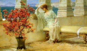 Oil alma-tadema, sir lawrence Painting - Her Eyes are with Her Thoughts 1897 by Alma-Tadema, Sir Lawrence