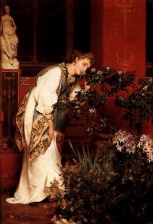 Oil the Painting - In the peristyle by Alma-Tadema, Sir Lawrence