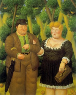 Oil botero,fernando Painting - A couple 1995 by Botero,Fernando