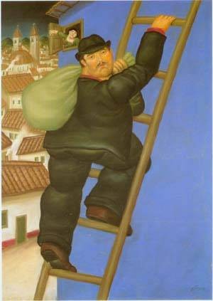 Oil botero,fernando Painting - A thief 1994 by Botero,Fernando