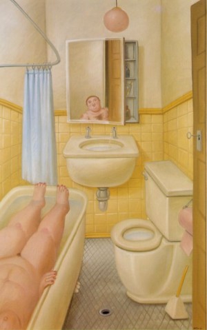 Oil botero,fernando Painting - Bathroom by Botero,Fernando