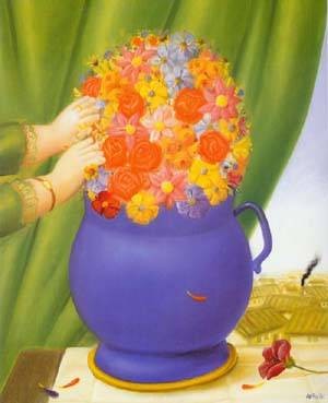 Oil botero,fernando Painting - Flowers 1994 by Botero,Fernando