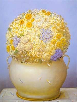 Oil botero,fernando Painting - Flowers 1995 by Botero,Fernando