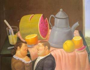 Oil food and beverage Painting - Interior 1995 by Botero,Fernando