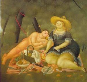 Oil Painting - le dejeuner sur I herbe 1969 by Botero,Fernando