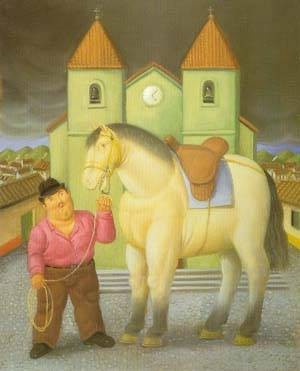 Oil botero,fernando Painting - Man and horse 1997 by Botero,Fernando