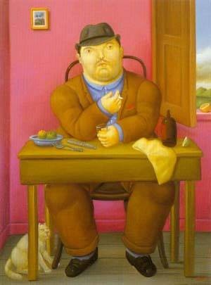 Oil botero,fernando Painting - Man at the table 1996 by Botero,Fernando