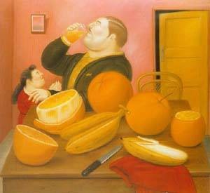 Oil botero,fernando Painting - Man drinking orange juice 1987 by Botero,Fernando