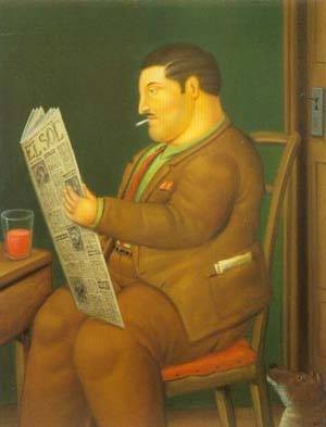 Oil botero,fernando Painting - Man reading a paper 1996 by Botero,Fernando